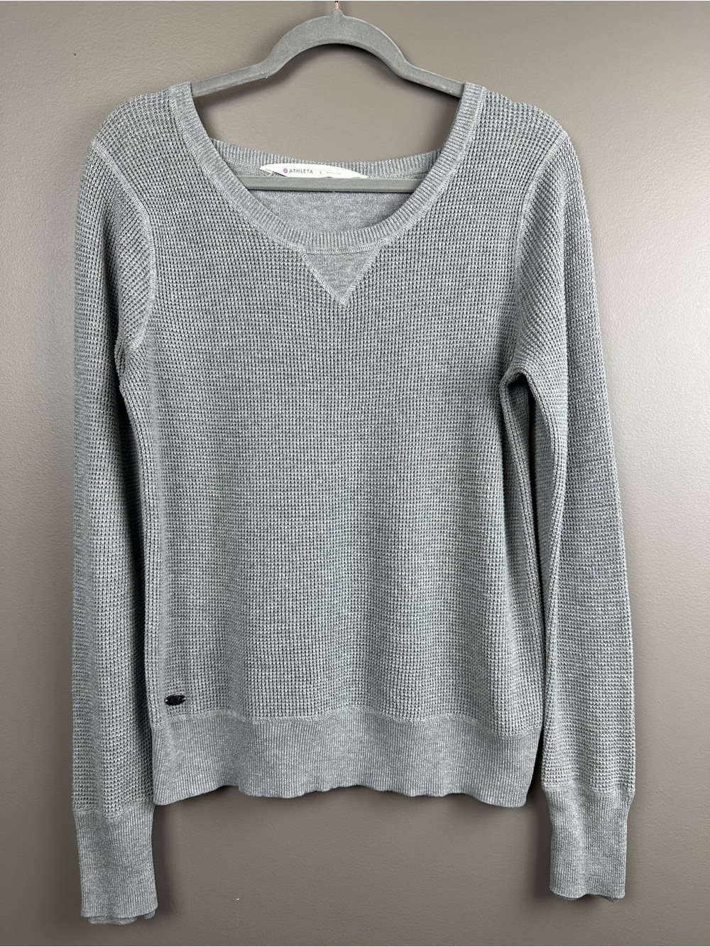 Athleta Light Gray Knit Waffle Scoop Neck Crew Sweater Large